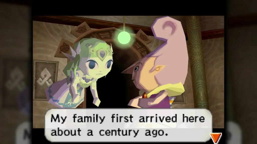 Anjean speaking with a pale green spirit about her family's arrival a century ago Anjean speaking with a pale green spirit about her family's arrival a century ago