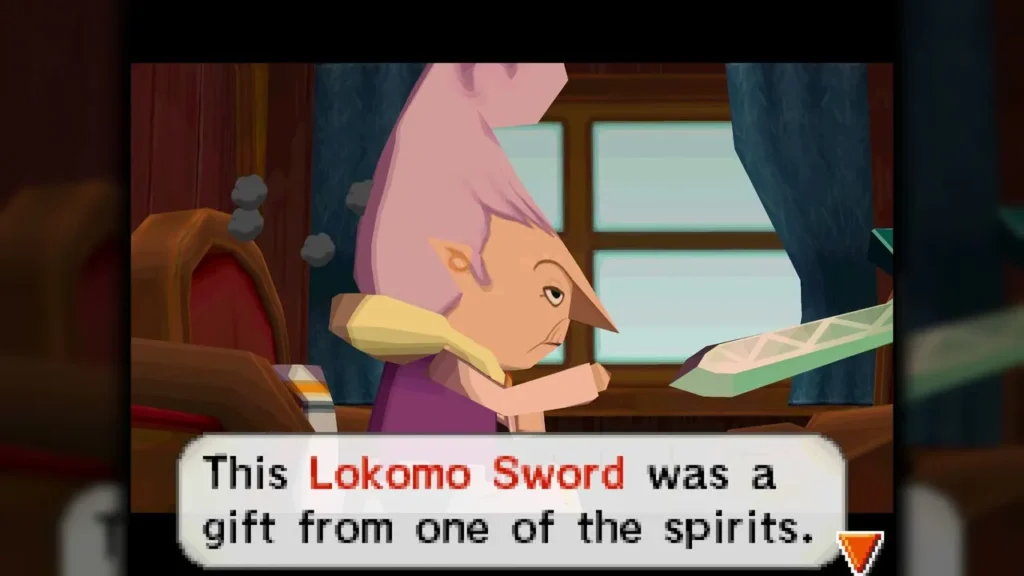 Anjean on the train, with the Lokomo Sword and a message box saying it was a gift from one of the spirits Anjean on the train, with the Lokomo Sword and a message box saying it was a gift from one of the spirits