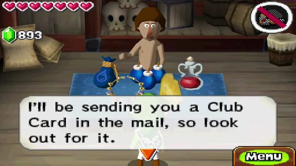 Beedle telling Link that a Club Card will be sent to him in the mail Beedle telling Link that a Club Card will be sent to him in the mail