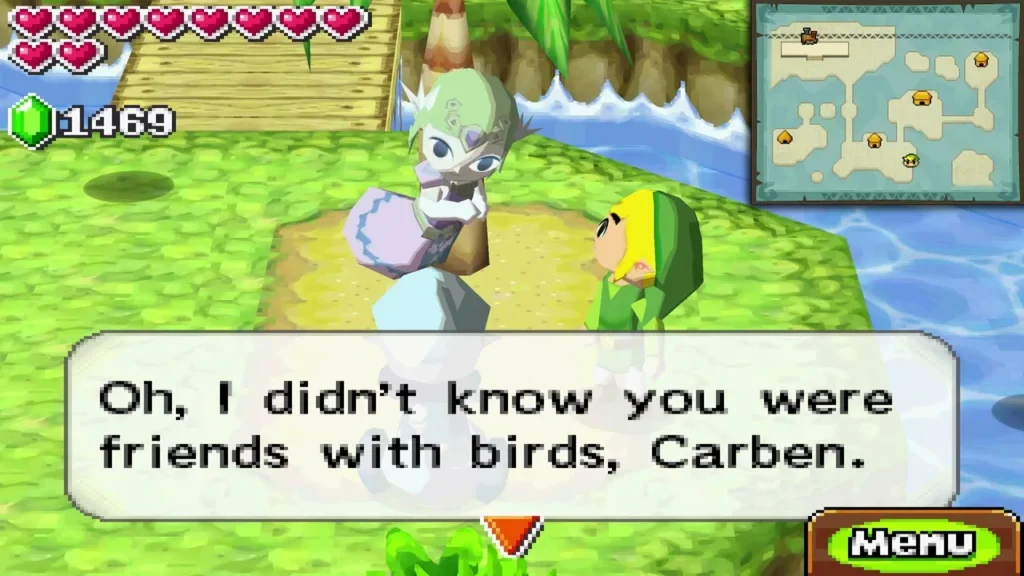 Link telling Carben that he did not know Carben was friends with birds. Link telling Carben that he did not know Carben was friends with birds.