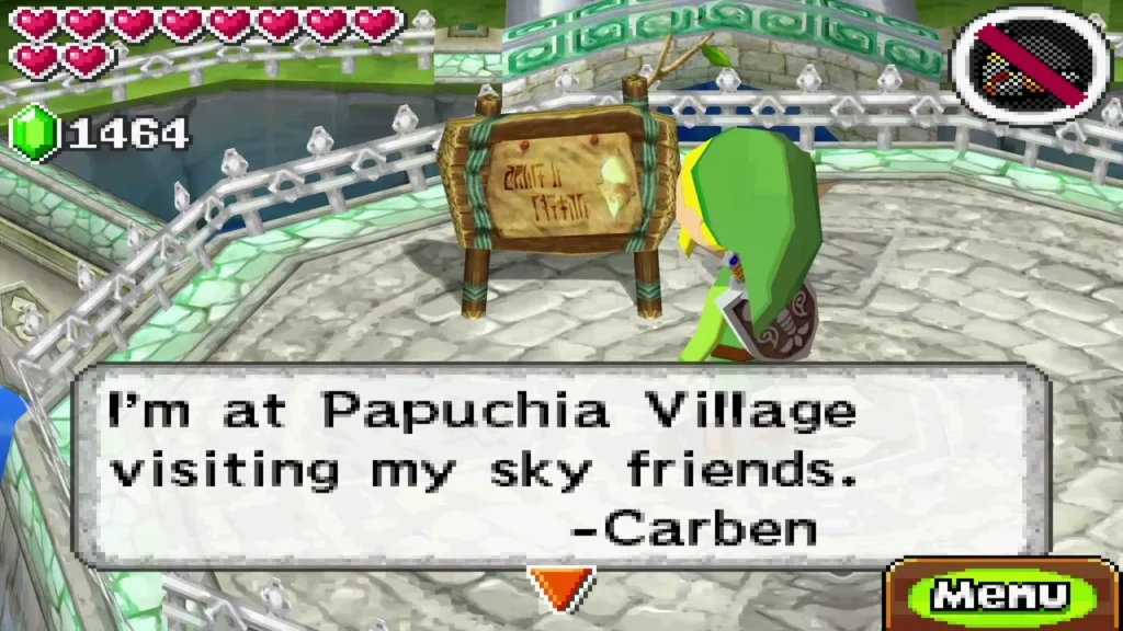 Carben's note reading that he is visiting his sky friends in Papuchia Village Carben's note reading that he is visiting his sky friends in Papuchia Village
