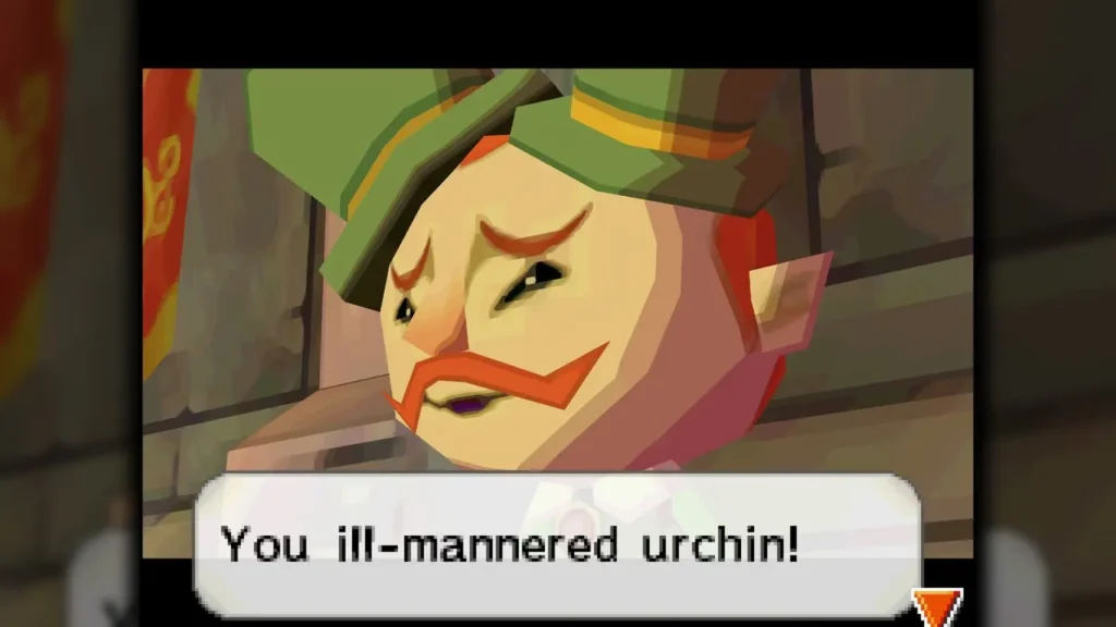 Chancellor Cole in his green hat, scolding Link in the castle with the line 'You ill-mannered urchin!' Chancellor Cole in his green hat, scolding Link in the castle with the line 'You ill-mannered urchin!'