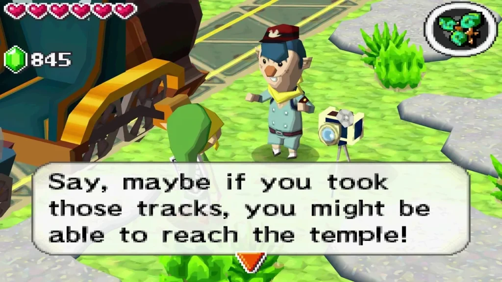 Ferrus suggesting Link take the tracks to reach the temple Ferrus suggesting Link take the tracks to reach the temple