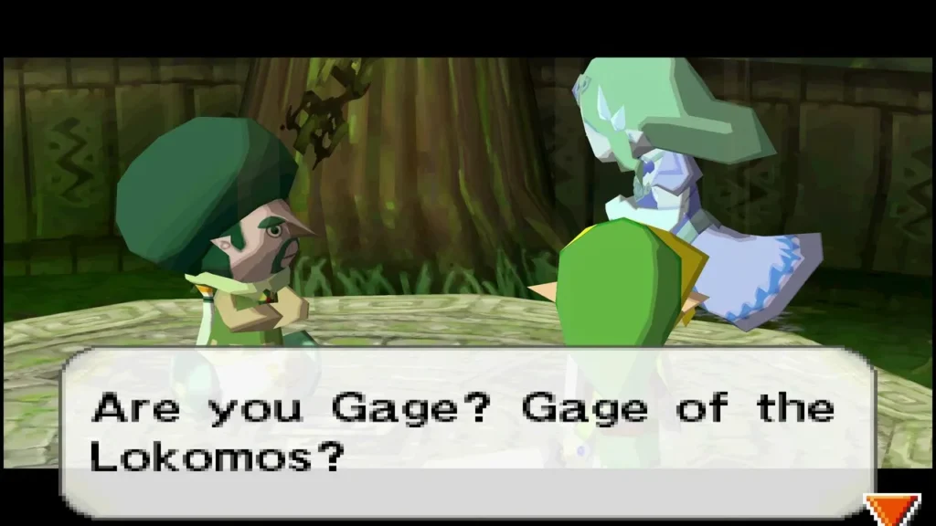 Gage in a green hat asking Link whether he is Gage of the Lokomos Gage in a green hat asking Link whether he is Gage of the Lokomos