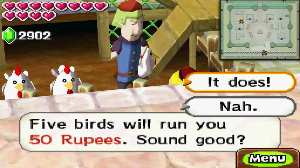 The Cucco seller in Castle Town offering five birds for 50 Rupees. The Cucco seller in Castle Town offering five birds for 50 Rupees.
