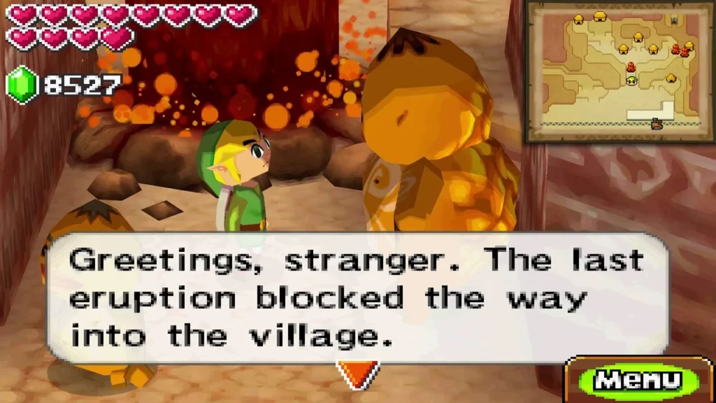 A Goron elder telling Link that the last eruption blocked the way into the village A Goron elder telling Link that the last eruption blocked the way into the village