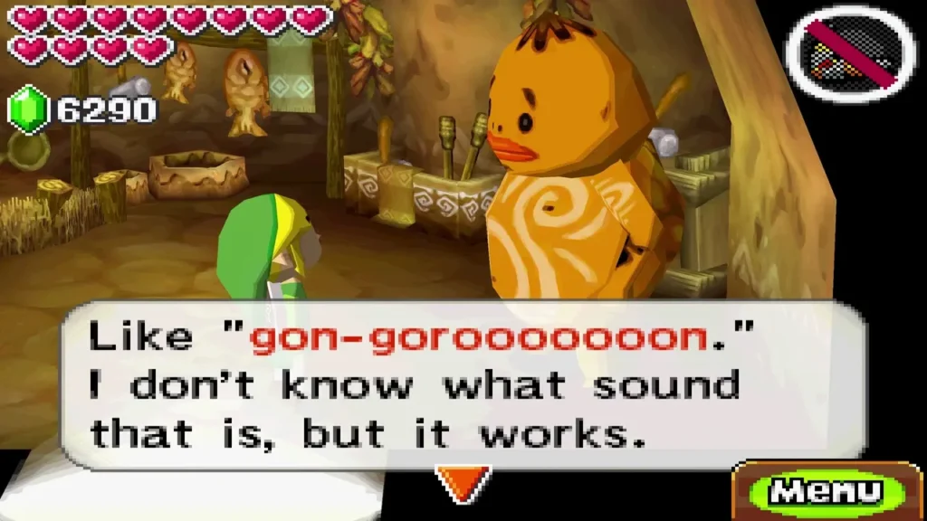 A Goron in his Goron Village shop explaining the sound that works against the monsters on the mountain. A Goron in his Goron Village shop explaining the sound that works against the monsters on the mountain.