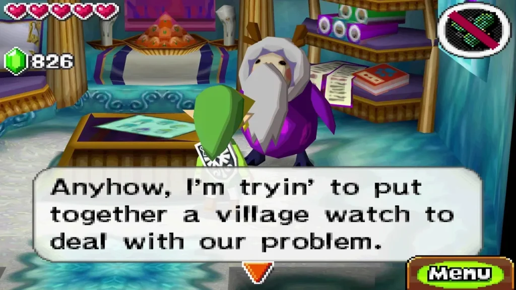 Honcho in his purple robe in his house, explaining the village watch Honcho in his purple robe in his house, explaining the village watch