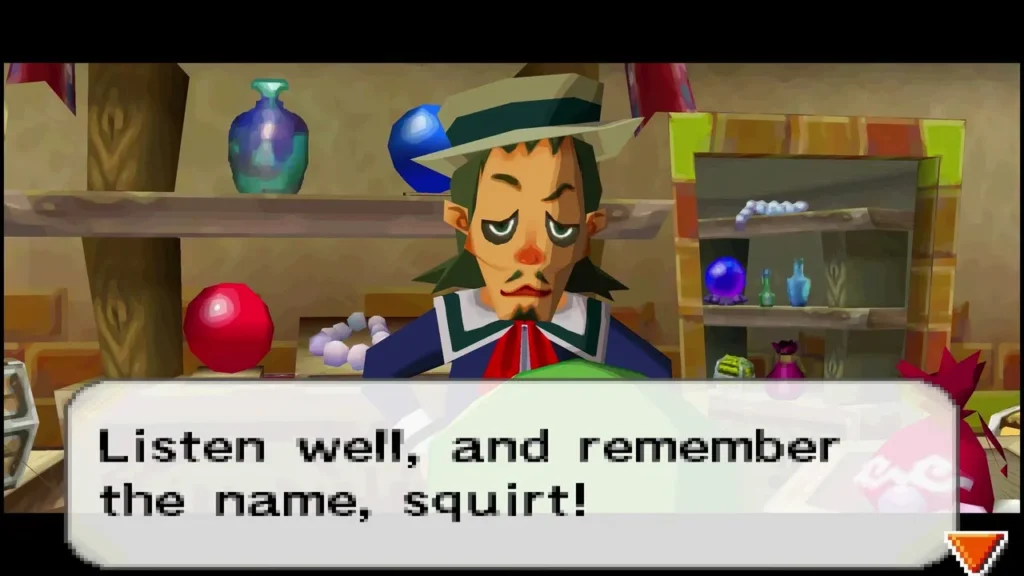 Linebeck III in the Trading Post shop, telling Link to remember his name Linebeck III in the Trading Post shop, telling Link to remember his name