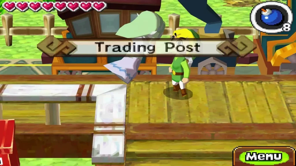 Link standing at the Trading Post, the Linebeck station in the Forest Realm Link standing at the Trading Post, the Linebeck station in the Forest Realm