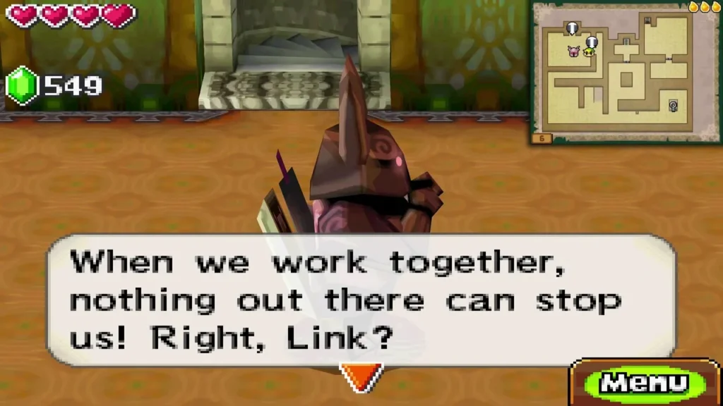 Phantom Zelda in the Tower of Spirits, telling Link that nothing can stop them when they work together. Phantom Zelda in the Tower of Spirits, telling Link that nothing can stop them when they work together.