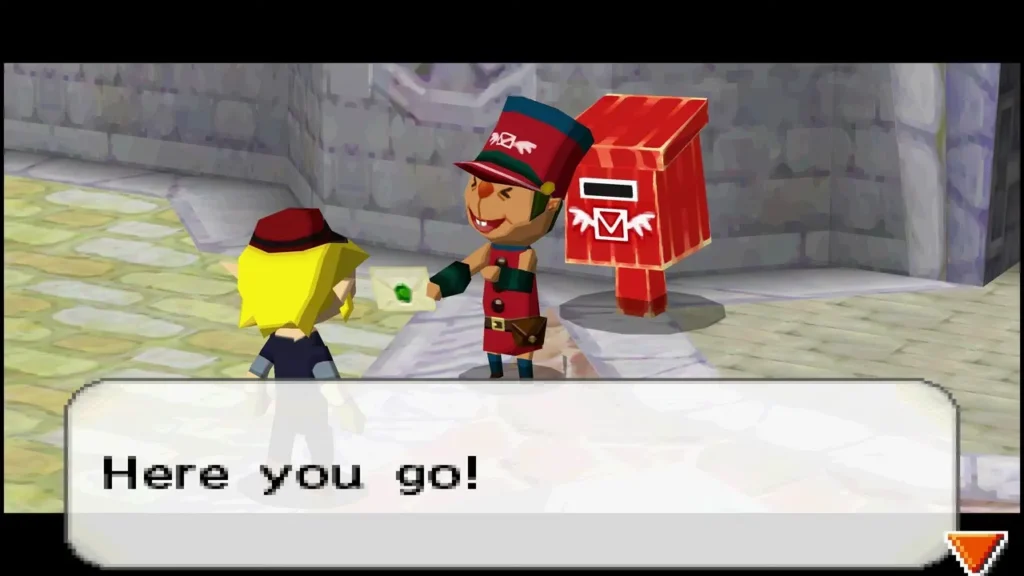 The Postman in Castle Town handing Link a letter in the street The Postman in Castle Town handing Link a letter in the street