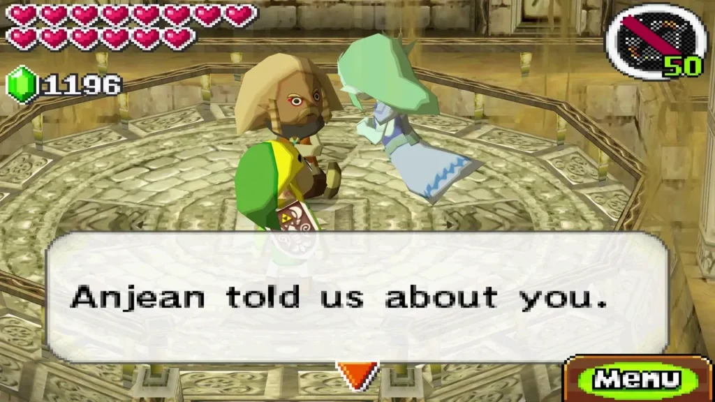 Rael on the Sand Sanctuary dais, saying that Anjean told them about Link. Rael on the Sand Sanctuary dais, saying that Anjean told them about Link.