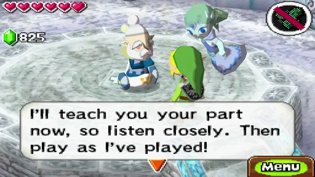 Steem with his biwa, teaching Link the duet Steem with his biwa, teaching Link the duet