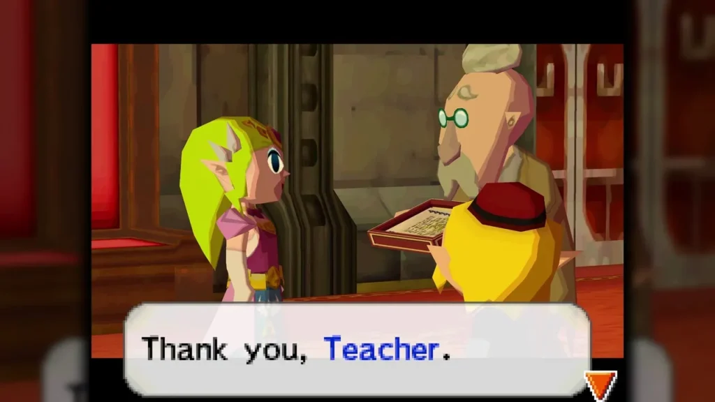 Zelda thanks Teacher, her bespectacled tutor, at the graduation ceremony in Hyrule Castle Zelda thanks Teacher, her bespectacled tutor, at the graduation ceremony in Hyrule Castle