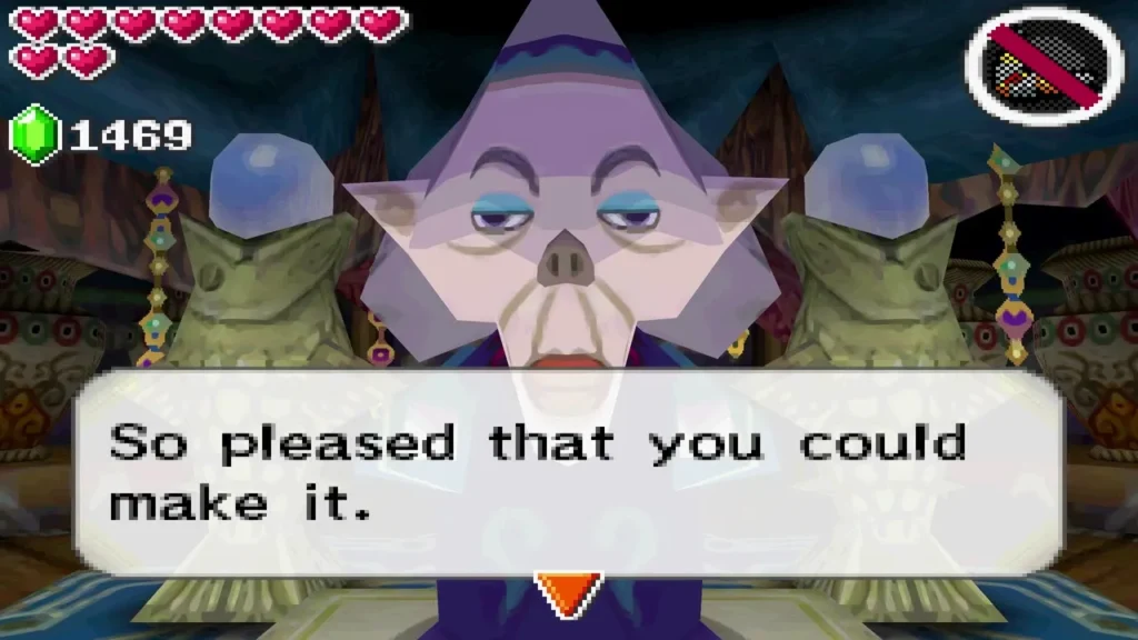 The Wise One, a purple-robed seer, greeting Link in her chamber The Wise One, a purple-robed seer, greeting Link in her chamber