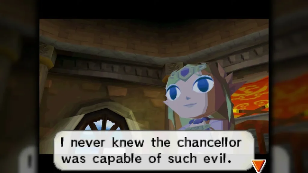 Princess Zelda's pale green spirit in Hyrule Castle, saying she never knew the chancellor was capable of such evil. Princess Zelda's pale green spirit in Hyrule Castle, saying she never knew the chancellor was capable of such evil.