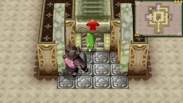 Armored Phantom stands at the foot of stone stairs where Link waits in the Tower of Spirits. Armored Phantom stands at the foot of stone stairs where Link waits in the Tower of Spirits.