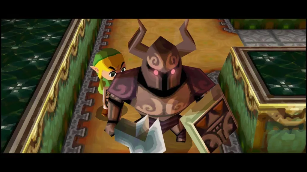 Link beside a horned Geozard with glowing red eyes in the Tower of Spirits Link beside a horned Geozard with glowing red eyes in the Tower of Spirits