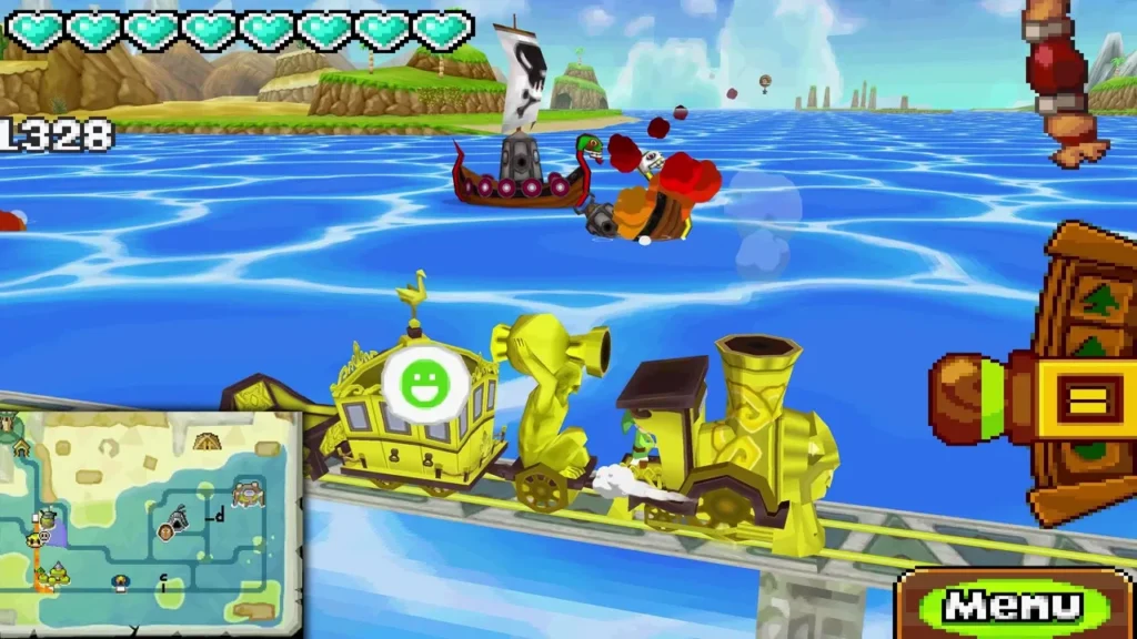 A pirate gunboat breaks into pieces on the water as the Spirit Train passes A pirate gunboat breaks into pieces on the water as the Spirit Train passes