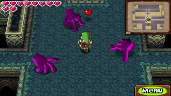 Purple Key Master hands rising around Link in the Ocean Temple hall Purple Key Master hands rising around Link in the Ocean Temple hall