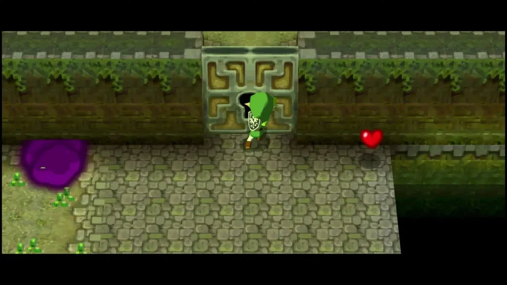 Link stands at the locked Forest Temple door that leads to the Mothula room Link stands at the locked Forest Temple door that leads to the Mothula room