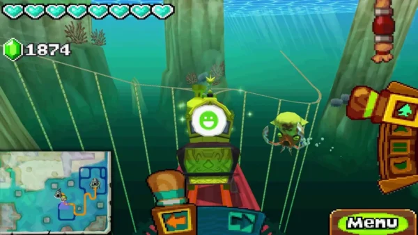 A green sea creature with tentacles swims beside the underwater rail on the route to the Ocean Temple A green sea creature with tentacles swims beside the underwater rail on the route to the Ocean Temple