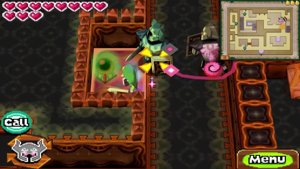 Link drawing a line to a pink Phantom Eye while a Phantom guards nearby Link drawing a line to a pink Phantom Eye while a Phantom guards nearby