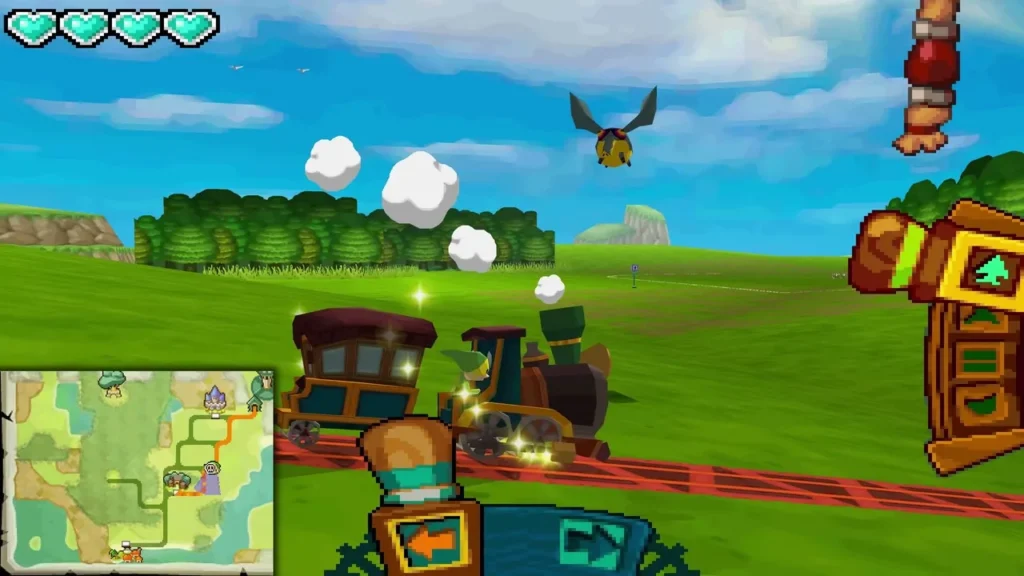 A Snurgle with spread wings flies over the Spirit Train on the Forest Realm route. A Snurgle with spread wings flies over the Spirit Train on the Forest Realm route.