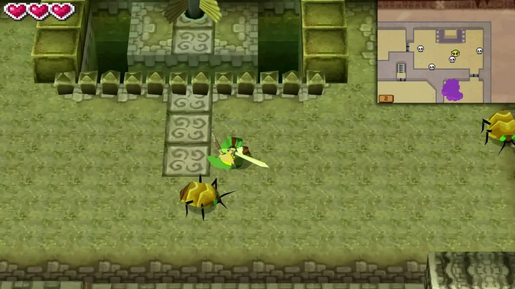 Link slashing at yellow Vengas spiders on a Forest Temple floor Link slashing at yellow Vengas spiders on a Forest Temple floor