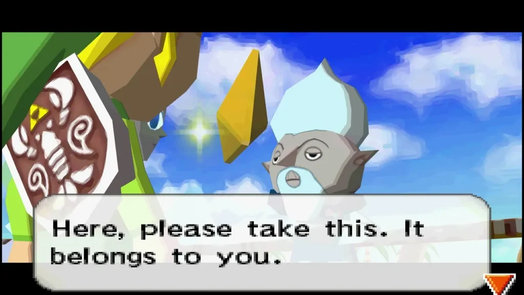 Carben handing Link the Force Gem at the Ocean Sanctuary dock