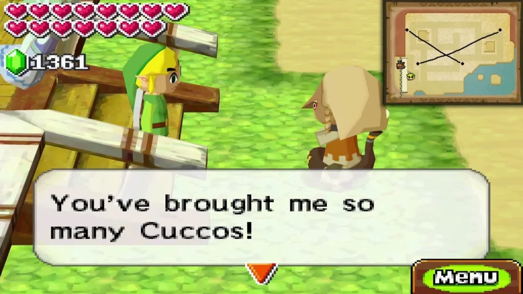 A hooded villager thanking Link for the Cuccos he brought
