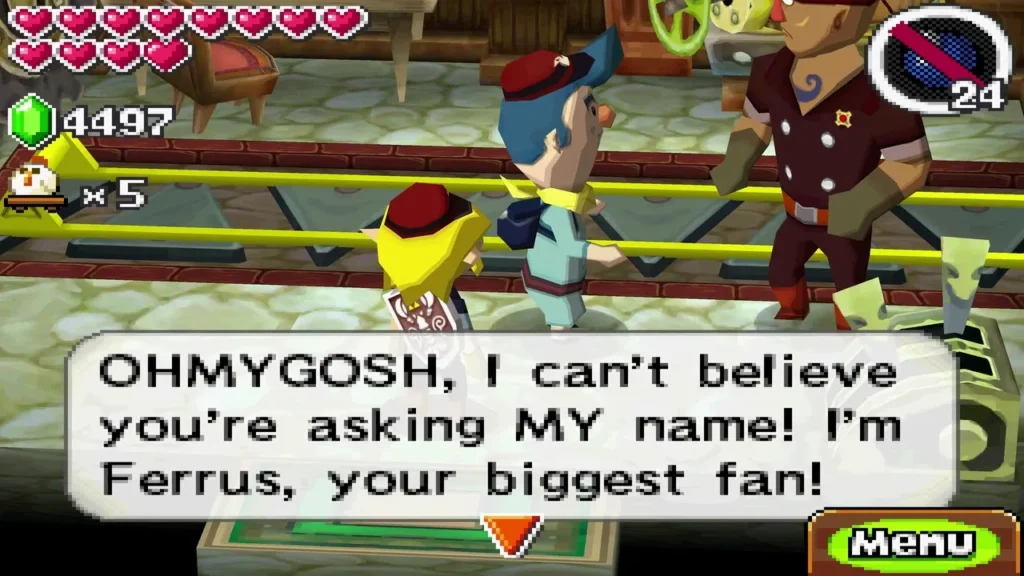 Ferrus in the golden train car introducing himself as Link's biggest fan
