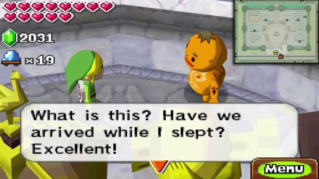 Goron child awake on the Castle Town plaza, speaking to Link after the train ride