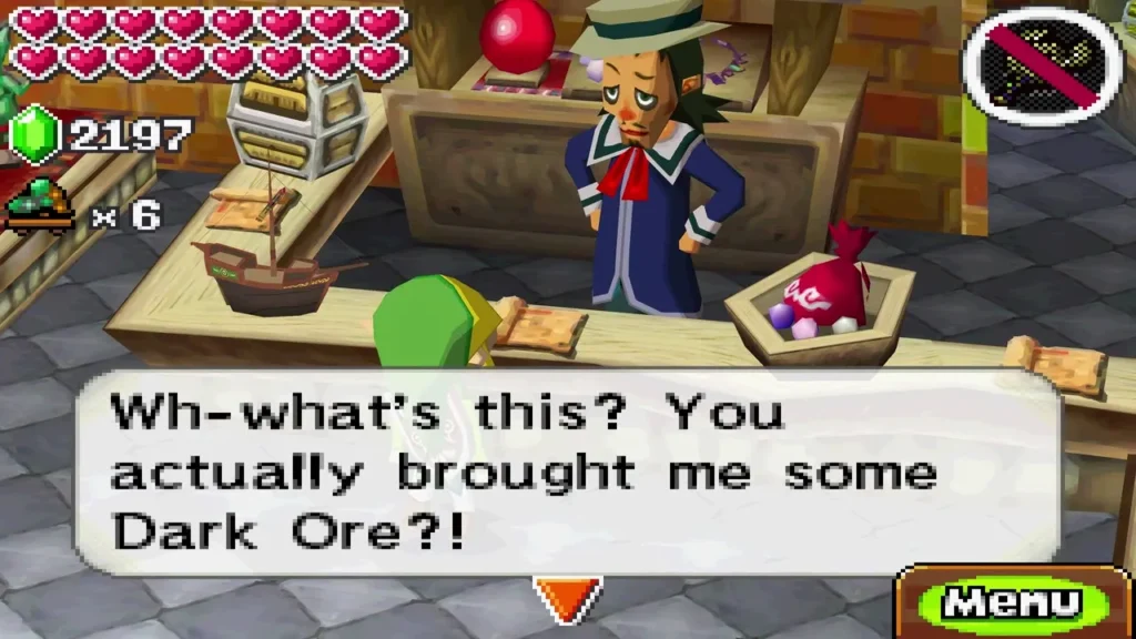 Linebeck asks in surprise whether Link really brought him Dark Ore