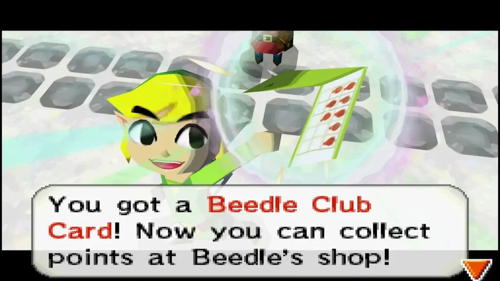 Link receives a Beedle Club Card from the postman, which lets him collect points at Beedle's shop Link receives a Beedle Club Card from the postman, which lets him collect points at Beedle's shop