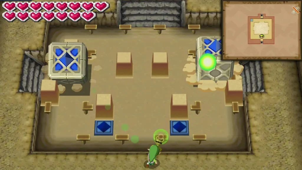 Link works the blocks in the Braintwister room, with one block shifted out of line Link works the blocks in the Braintwister room, with one block shifted out of line