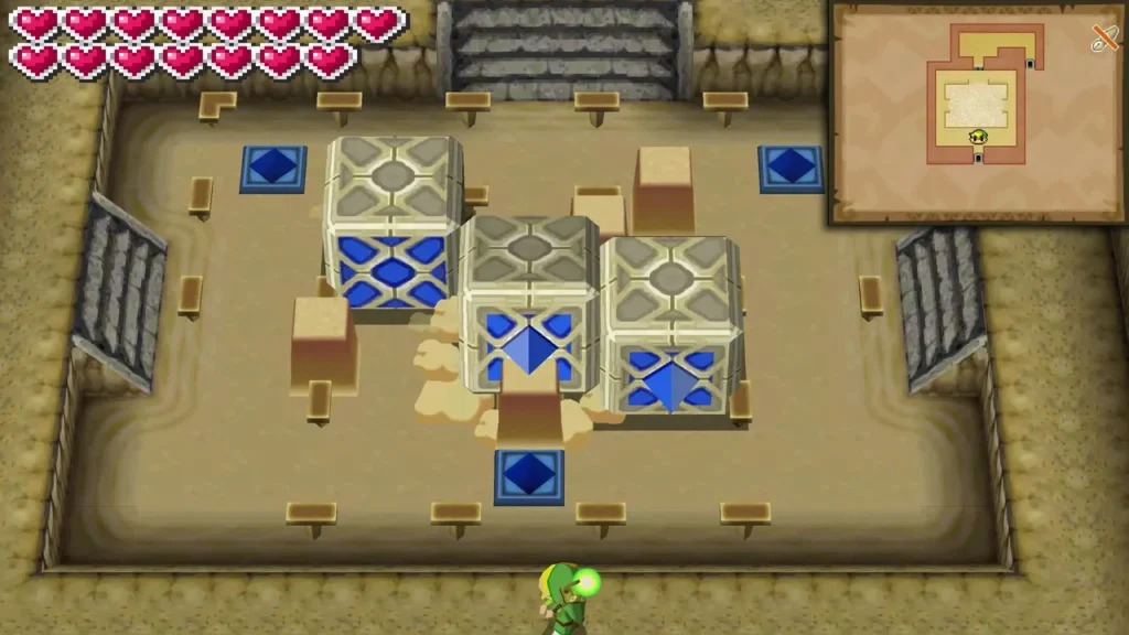The Braintwister room with its blocks pushed into a new arrangement, Link near the entrance The Braintwister room with its blocks pushed into a new arrangement, Link near the entrance