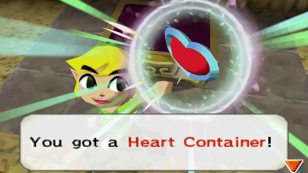 Link beside a Heart Container in the Braintwister room, with the box reading You got a Heart Container! Link beside a Heart Container in the Braintwister room, with the box reading You got a Heart Container!