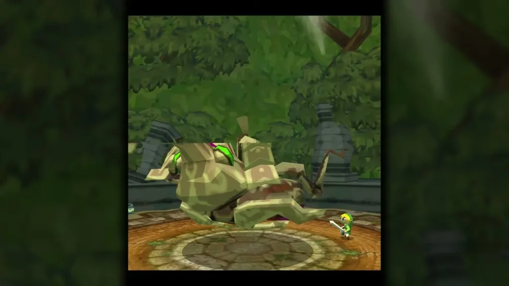 Stagnox the armored beetle lying defeated in the Forest Temple boss arena Stagnox the armored beetle lying defeated in the Forest Temple boss arena