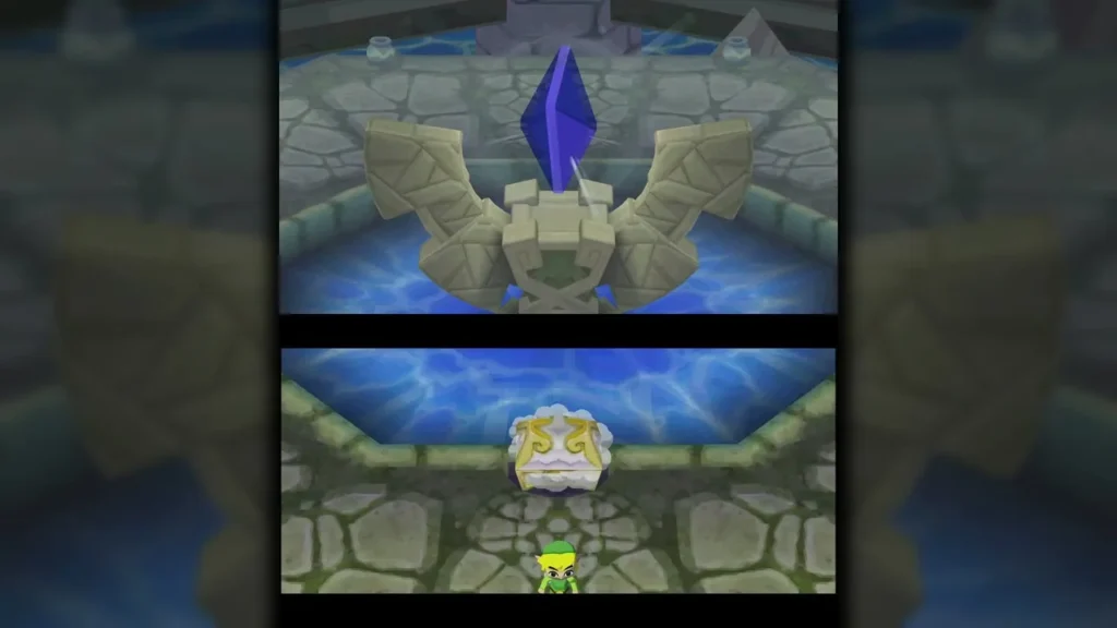 Blue Force Gem set atop the Ocean Temple statue with the treasure chest below it Blue Force Gem set atop the Ocean Temple statue with the treasure chest below it