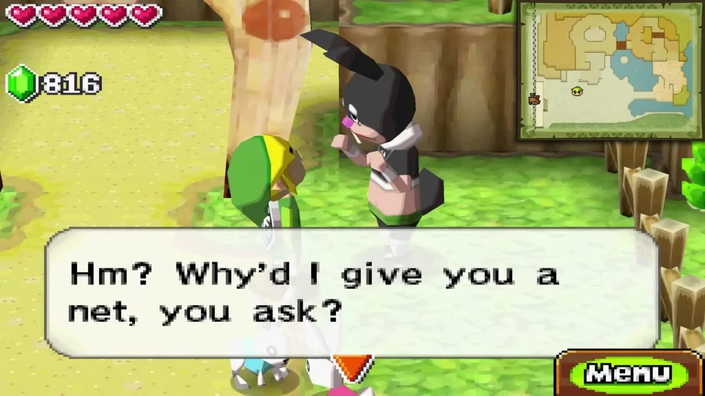 The Rabbitland Rescue attendant outdoors telling Link Hm? Why'd I give you a net, you ask? The Rabbitland Rescue attendant outdoors telling Link Hm? Why'd I give you a net, you ask?