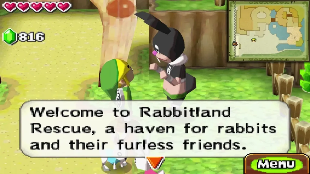 The Rabbitland Rescue attendant welcomes Link to a haven for rabbits in the Forest Realm The Rabbitland Rescue attendant welcomes Link to a haven for rabbits in the Forest Realm
