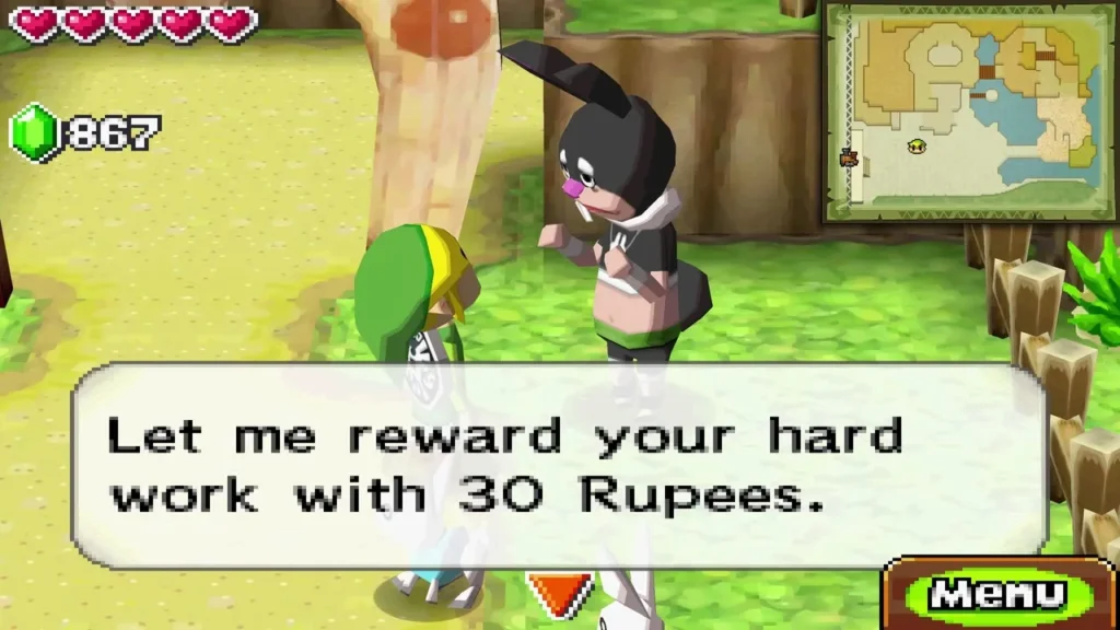 The Rabbitland Rescue attendant telling Link Let me reward your hard work with 30 Rupees The Rabbitland Rescue attendant telling Link Let me reward your hard work with 30 Rupees