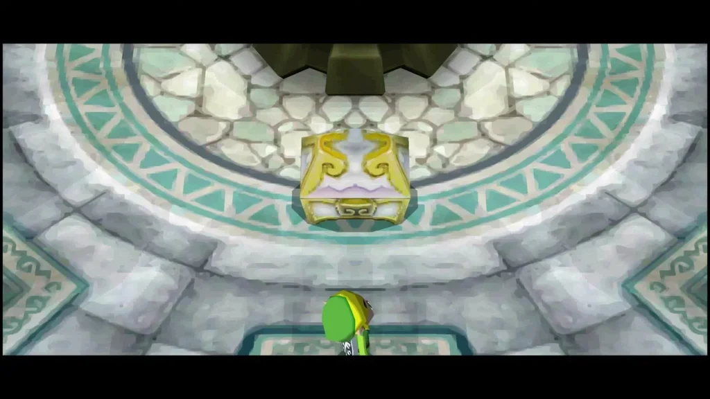 The closed Snow Temple treasure chest in the treasure room, seen from the entrance with Link below The closed Snow Temple treasure chest in the treasure room, seen from the entrance with Link below