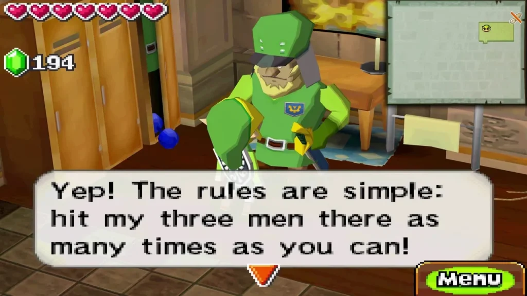 The guard captain explaining the rules of the Training Hall challenge in Hyrule Castle The guard captain explaining the rules of the Training Hall challenge in Hyrule Castle