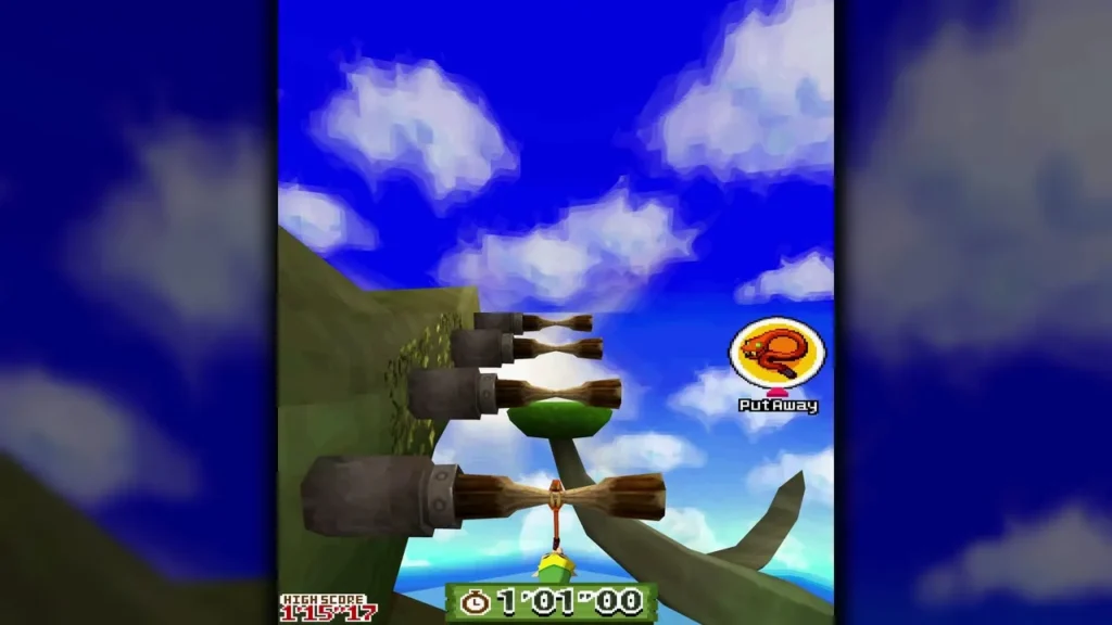 Link on the Whip Race course, swinging on the whip with the run timer at 1:01.00 Link on the Whip Race course, swinging on the whip with the run timer at 1:01.00