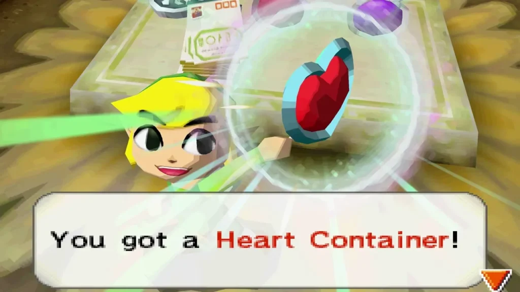 Link holding a Heart Container bought at the Anouki General Store Link holding a Heart Container bought at the Anouki General Store