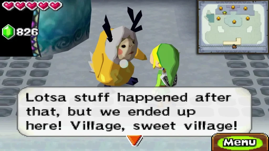 Anouki villager in a yellow hood talking with Link in Anouki Village Anouki villager in a yellow hood talking with Link in Anouki Village