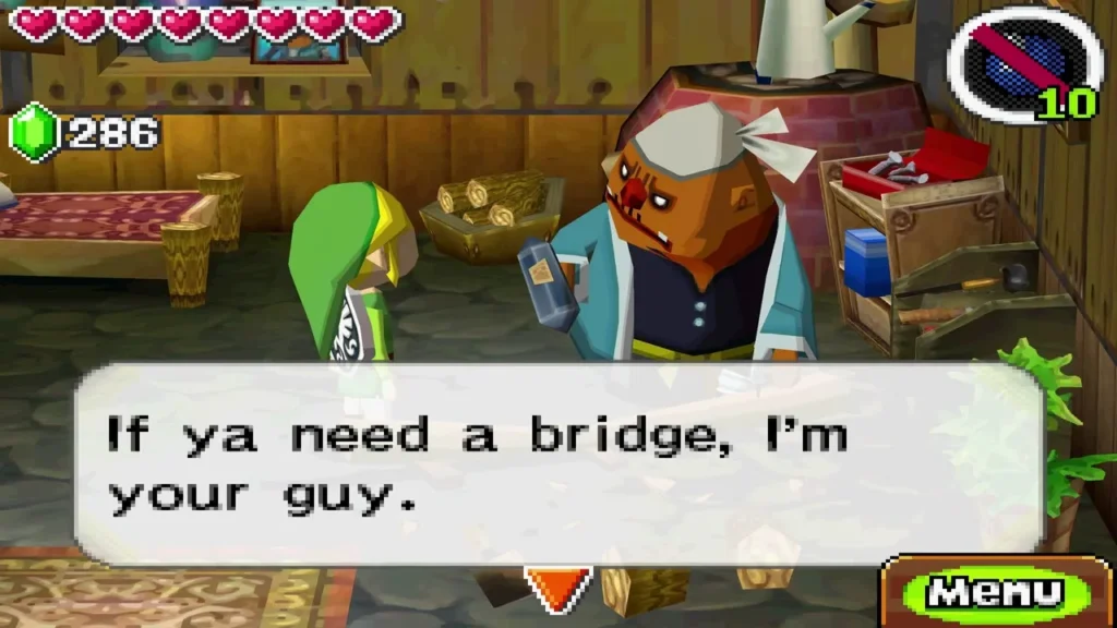 Kenzo the bridge worker talking with Link in his house Kenzo the bridge worker talking with Link in his house